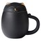 Black Cat Tea Cup with Infuser and Lid, Cute Tea Mug with Strainer for Steeping Loose Leaf, Ceramic Teacup Birthday Christmas Cat Lover Gifts for Women, Men, Mom, Sisters, besties. (Black)